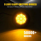 5x Amber 2" Round 9-LED Side Marker Clearance Lights for Truck Trailer (12V)