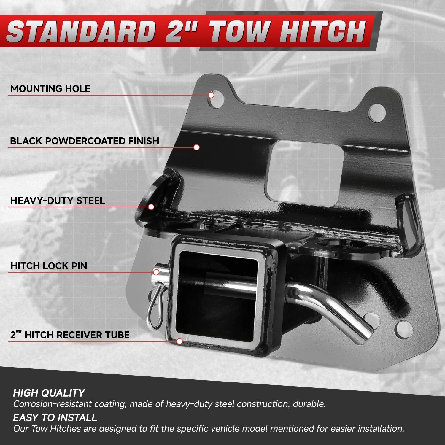 2" Tow Hitch Receiver Pin for Polaris RZR XP 1000 (2014–2023)