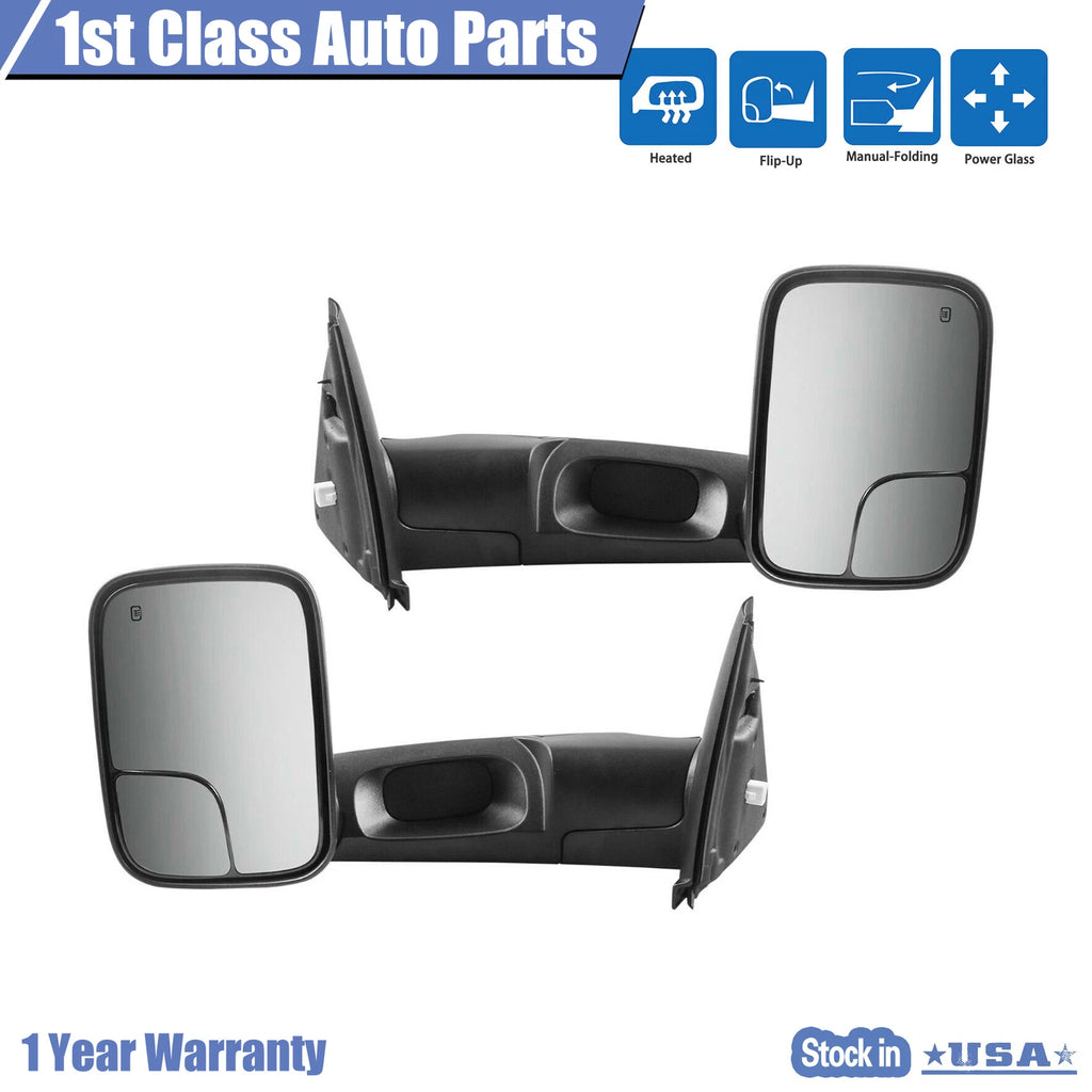 Pair Heated Flip Up Towing Mirrors for Dodge Ram (2002–2009)