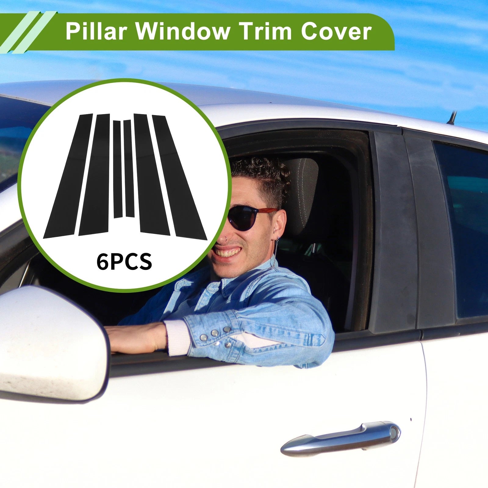 6 Pcs Door Pillar Window Trim for BMW 7-Series (2002–2008) Black