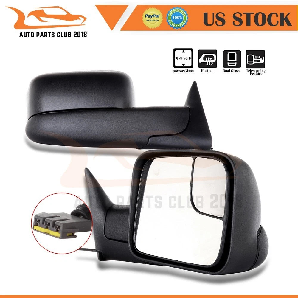Pair of Power Black Tow Mirrors for Dodge Ram 1500 2500 3500 (1994–1997)