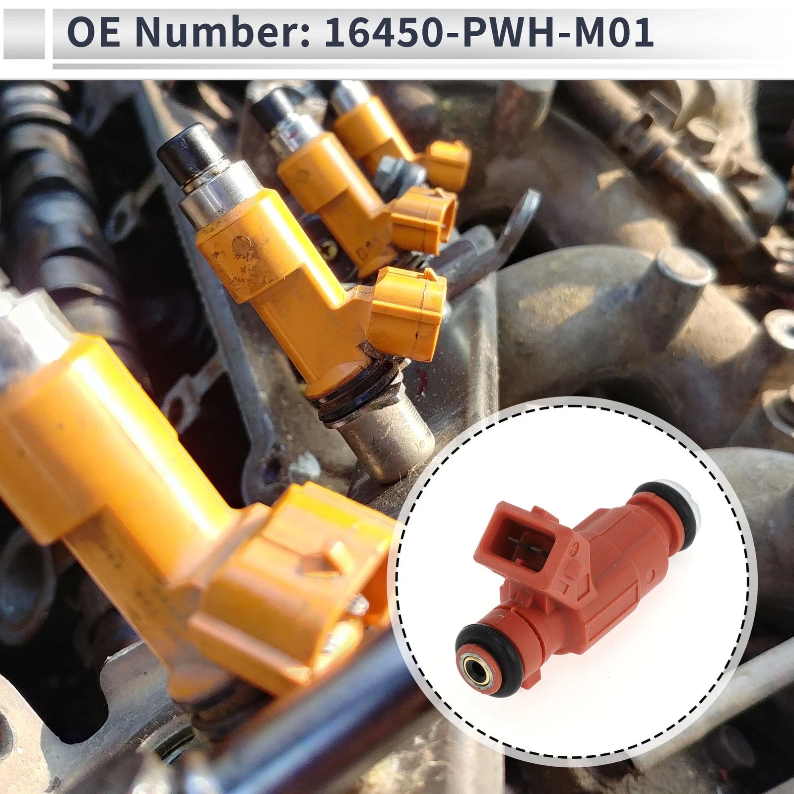 Fuel Injector No. 16450-PWH-M01 for Honda Fit (2003–2008) 1 Pc Red