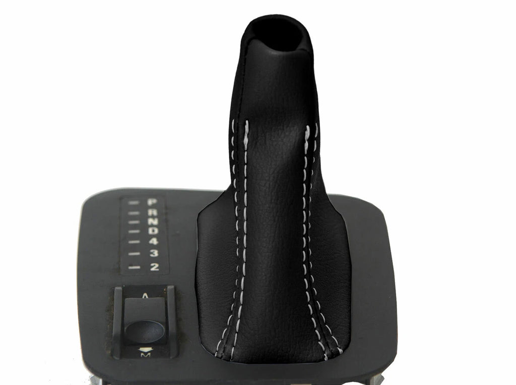 Leather Automatic Shift Boot Cover for BMW E38 (1995–2001) Black Gray Stitch