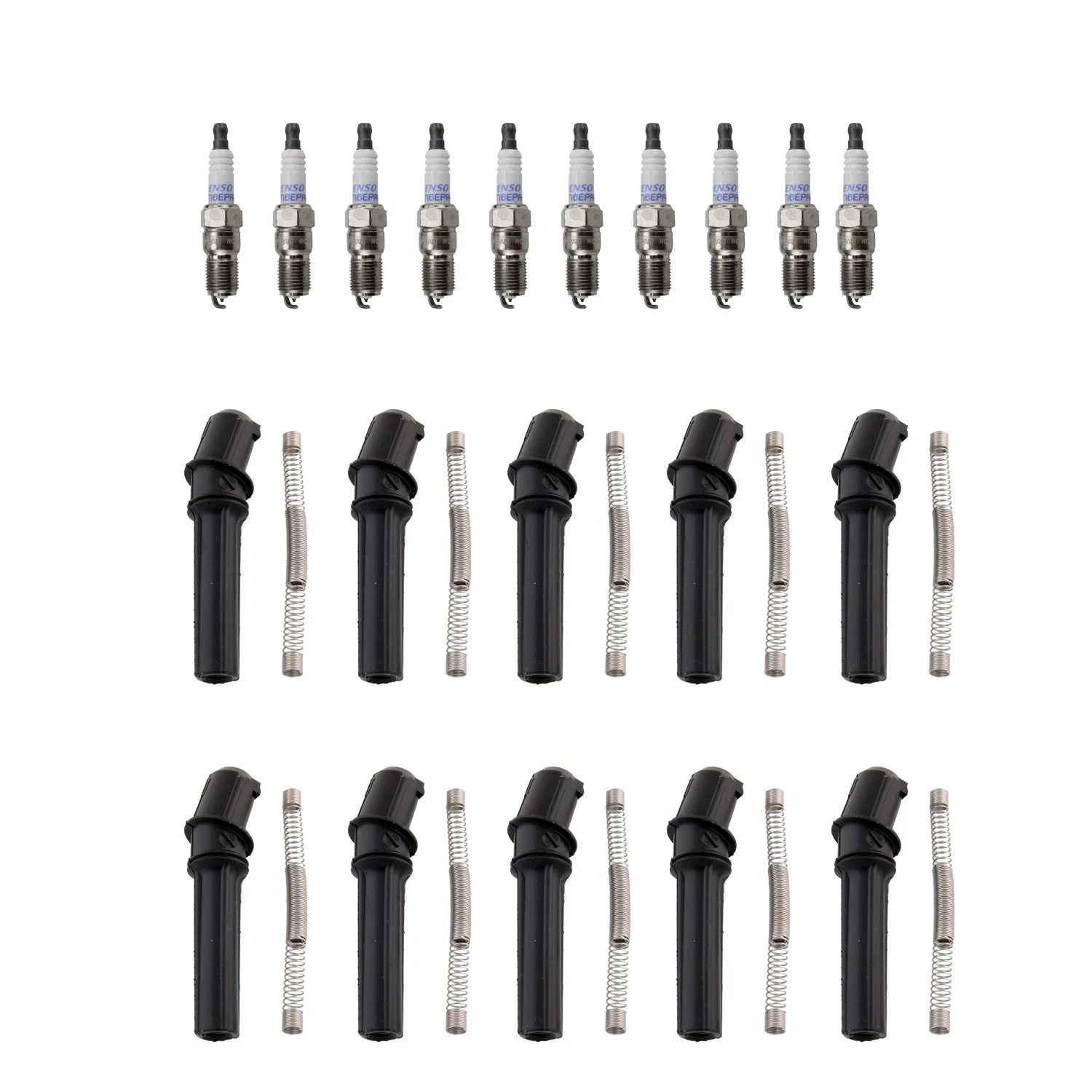 Denso 10 Double Platinum Spark Plugs & NGK Ignition Coil Boots Kit for E-350 (1992–2021)