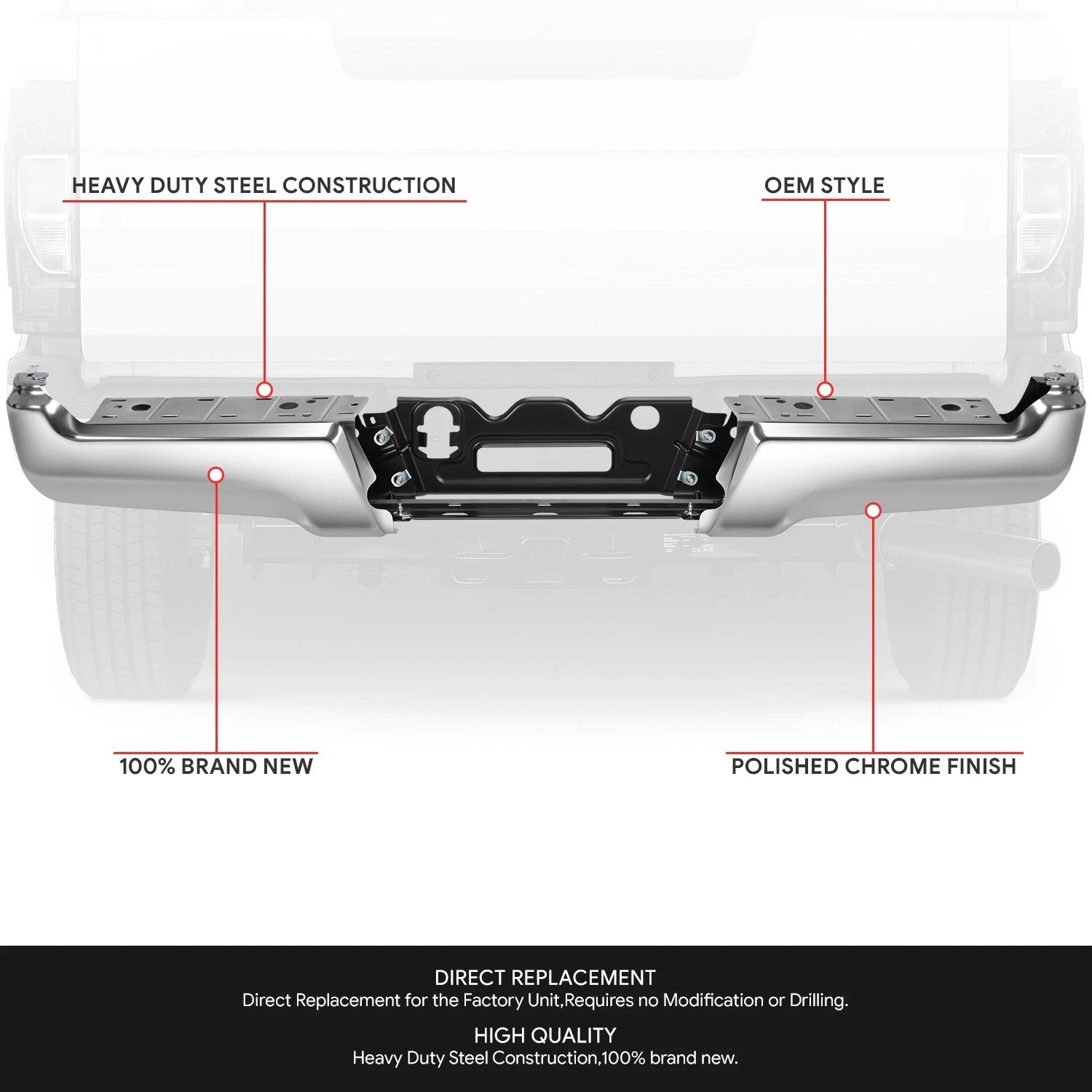 Chrome Rear Bumper Face Bar & Reinforcement for F-250 SD (2017–2022)