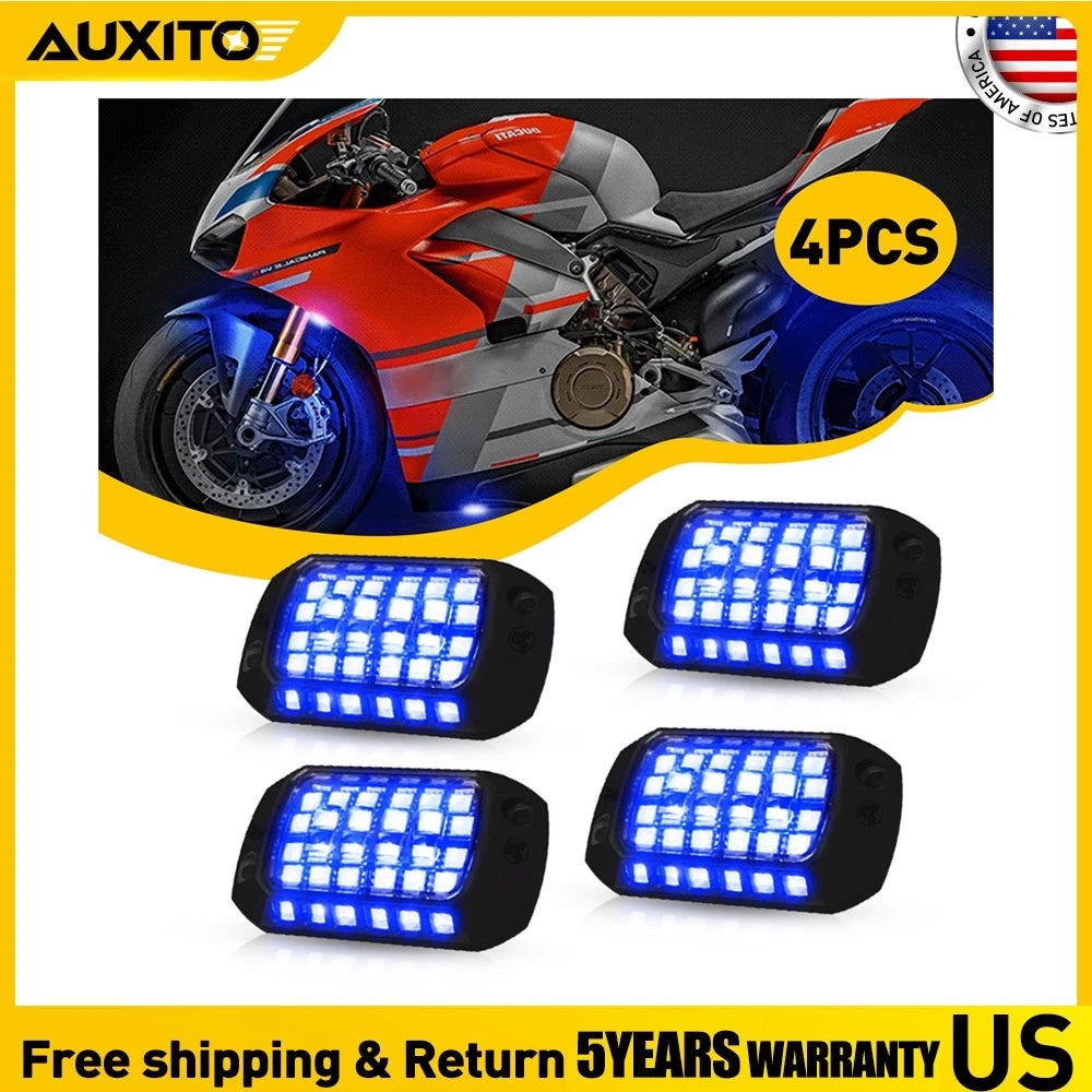4Pcs Blue LED Rock Light Pods for SUV Pickup Truck UTV