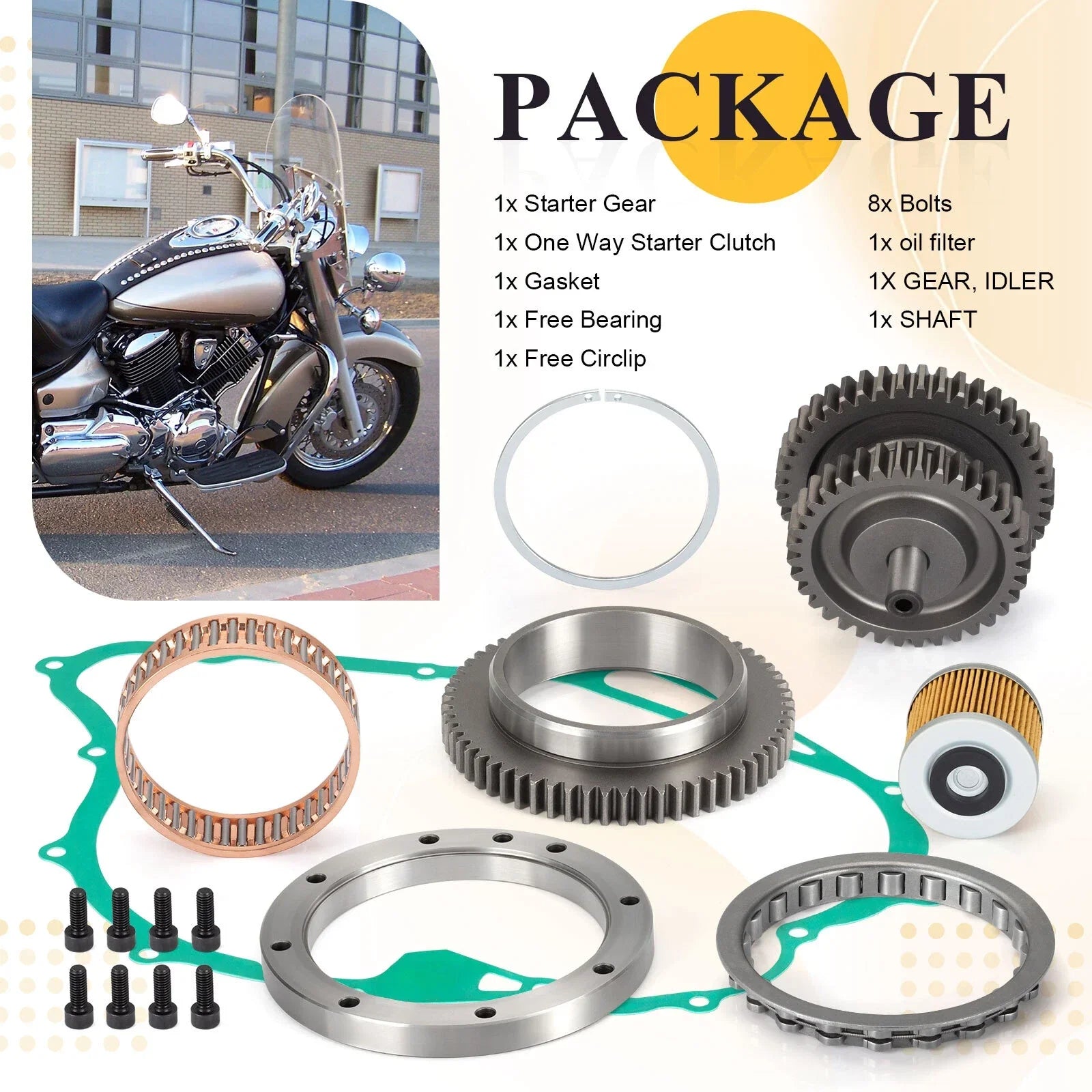 Starter Clutch Gear Idler w/ Gaskets for Yamaha V-Star 1100 (1999–2009)