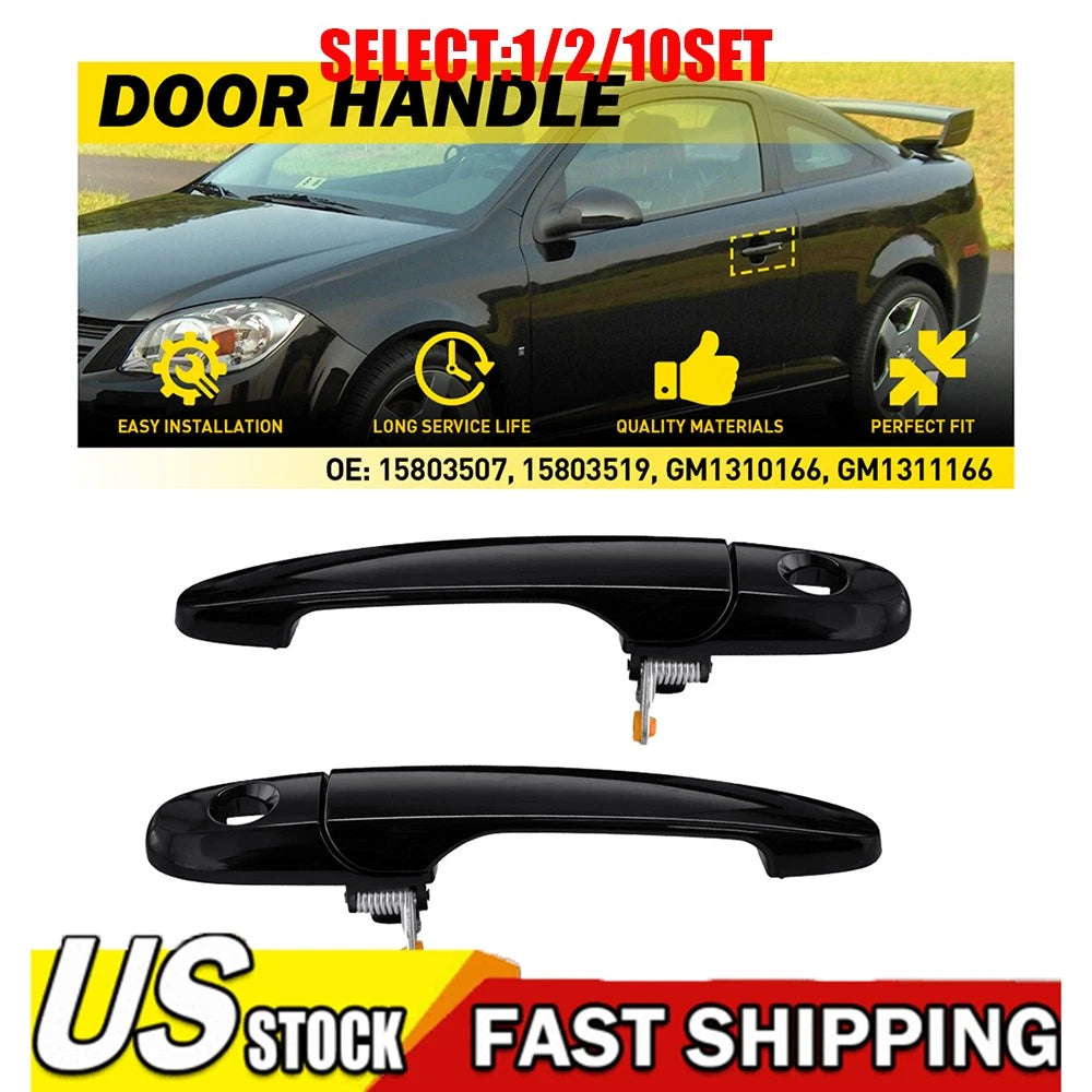 Set of 2 Black Front Exterior Door Handles for Chevy Cobalt (2005–2010)