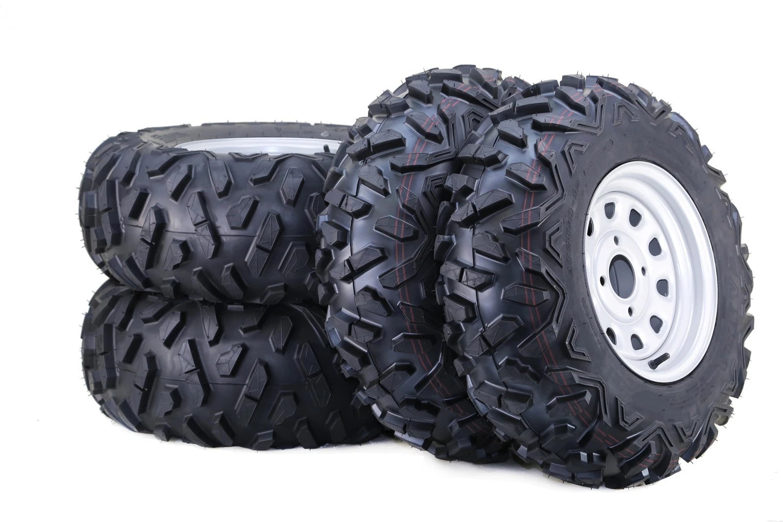Set of 4 WANDA 24x8-12 24x10-12 ATV Tires & P3501 4-110 Silver Wheels