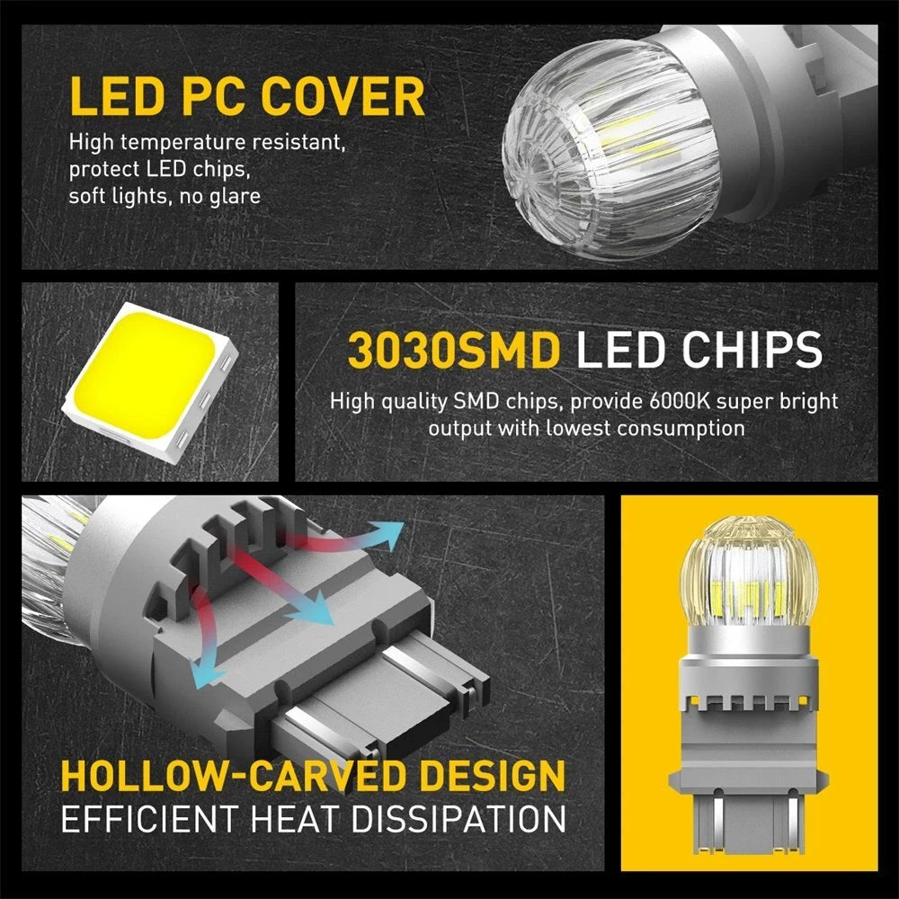 2X LED 3157 Reverse Backup Light Bulbs for Vehicles (6000K)
