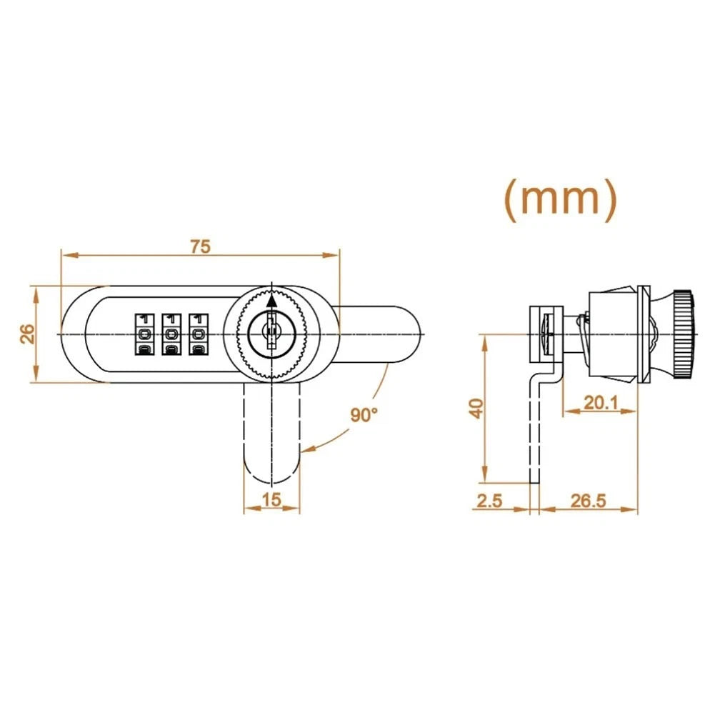 3 Digit Zinc Alloy Mechanical Lock for Drawers Cabinets Boats Campervans