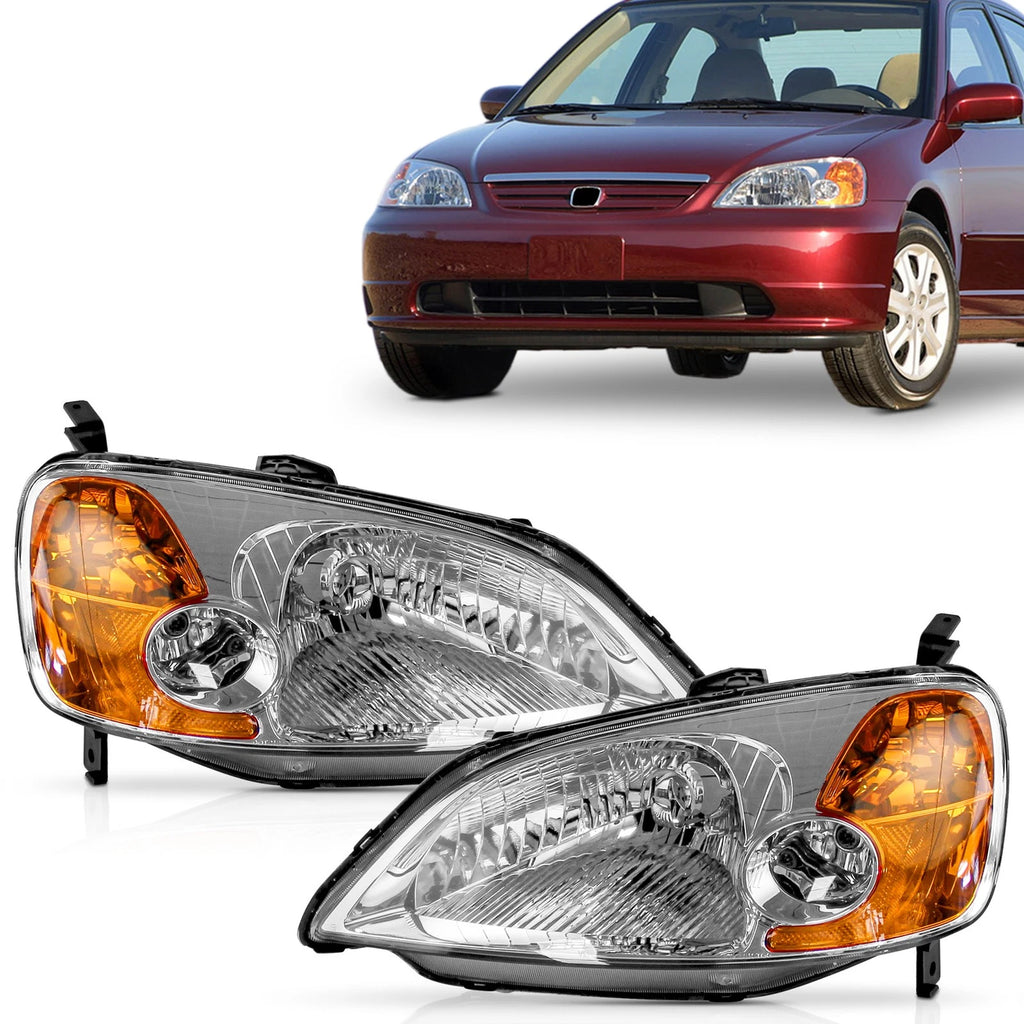 Headlights for Honda Civic 4-Door (2001–2003) Chrome Housing