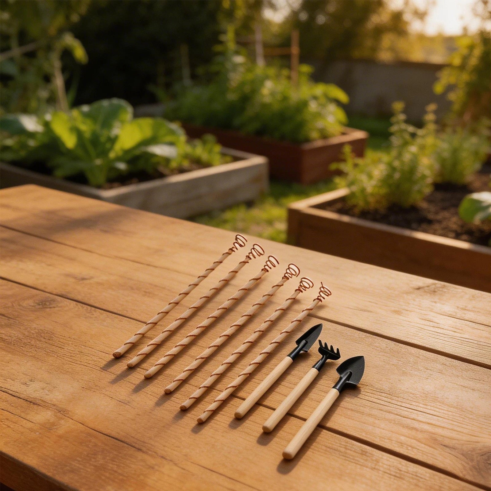 Set of 6 Copper Coil Plant Stakes and Tool Kit for Healthy Growth