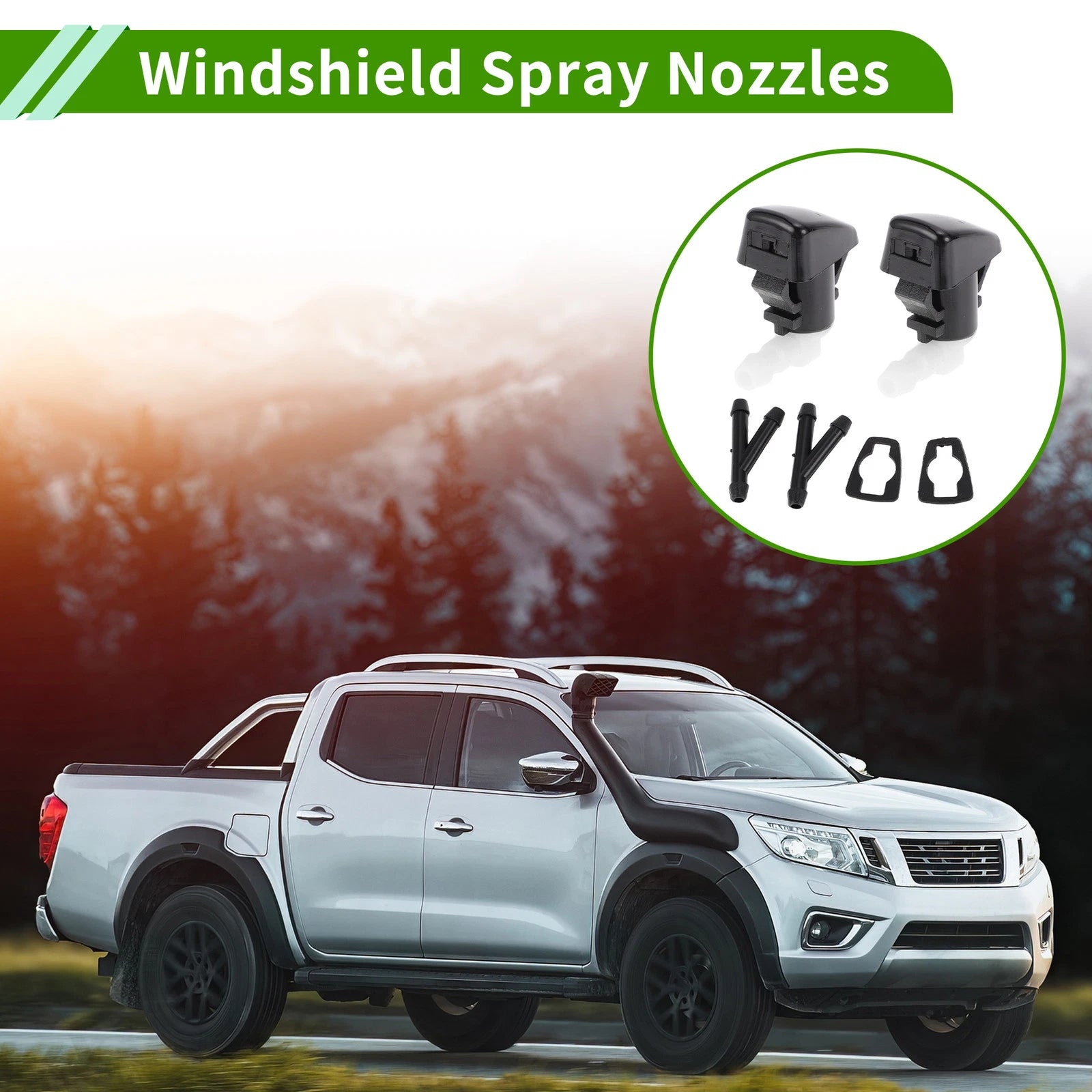 Windshield Washer Nozzle Set of 2 with Y Hose Connector for Ford Edge (2007–2011)