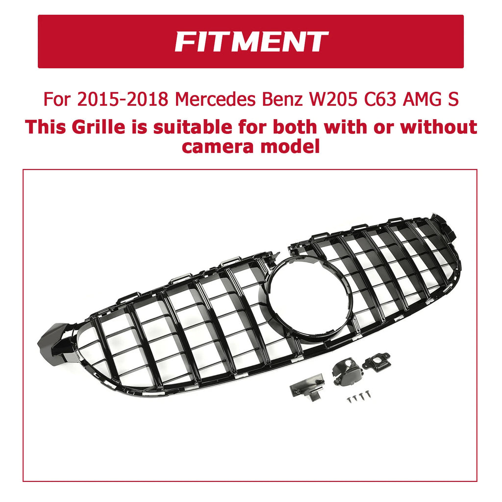 GT R Black Grille with Camera Hole for Mercedes-Benz W205 C63 C63S AMG (2015–2018)