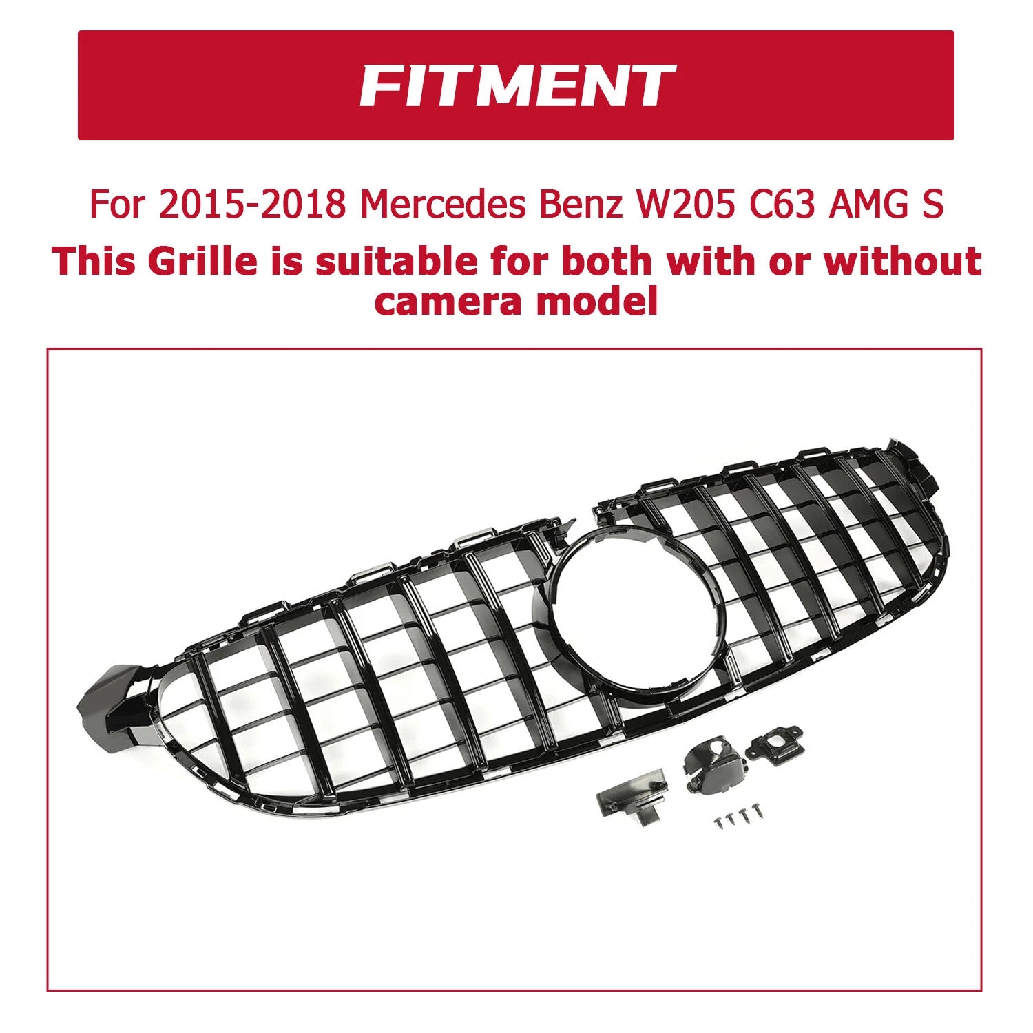 GT R Black Grille with Camera Hole for Mercedes-Benz W205 C63 C63S AMG (2015–2018)