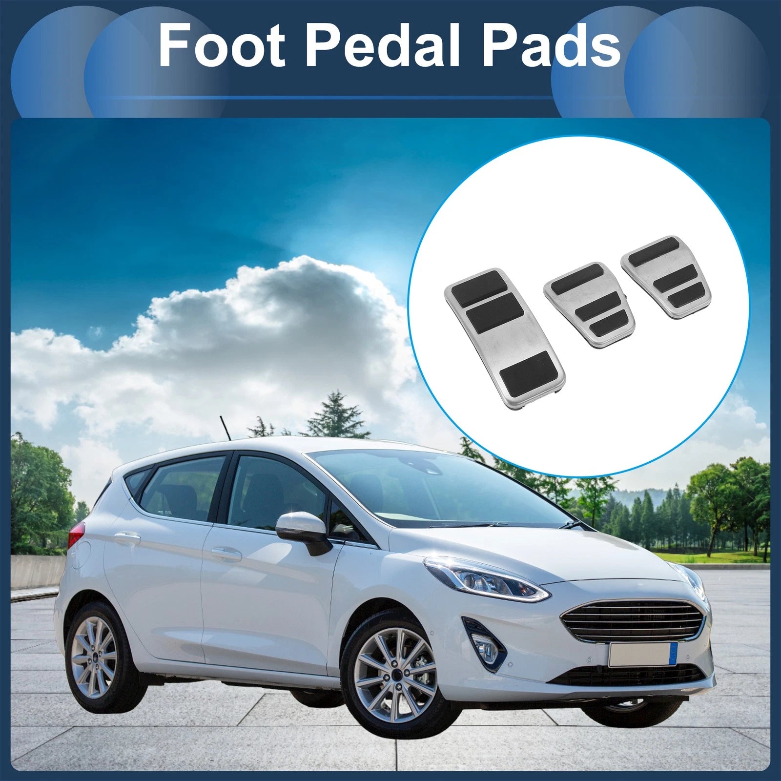 3X Foot Accelerator Pedal Covers for Ford Fiesta (2013–2024) Silver Tone