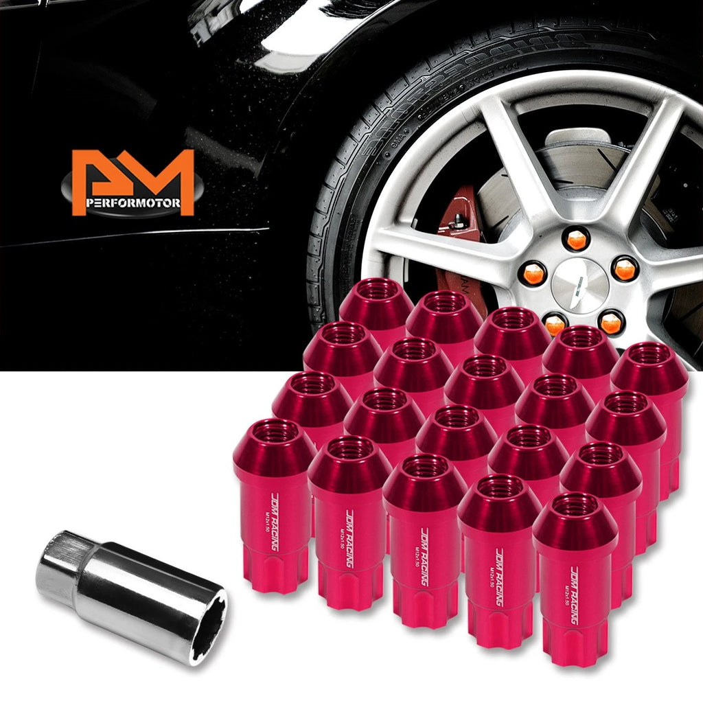 20Pc M12X1.5 Pink JDM Open End Aluminum Spline Wheel Lug Nuts + Lock Key