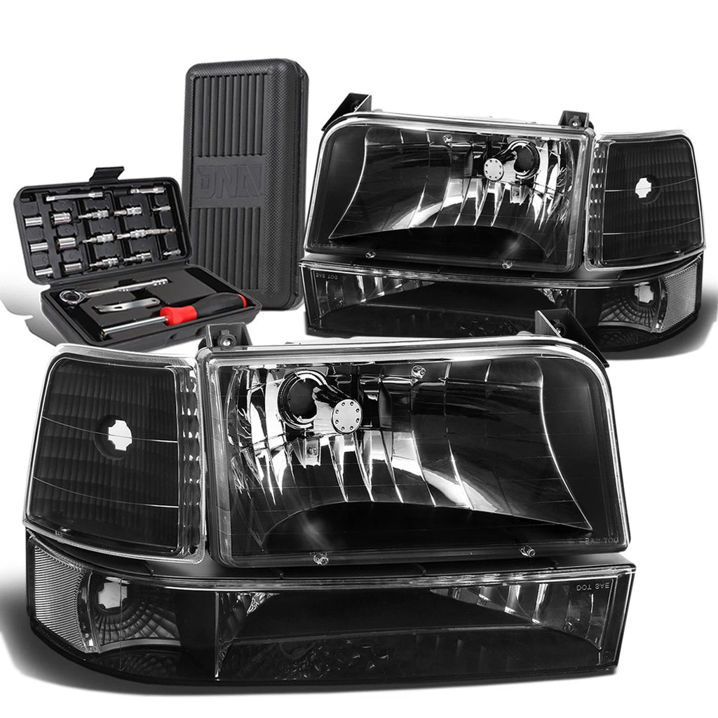 Headlight Bumper Lamps for Ford F150/F250/F350 (1992–1996) Black Clear