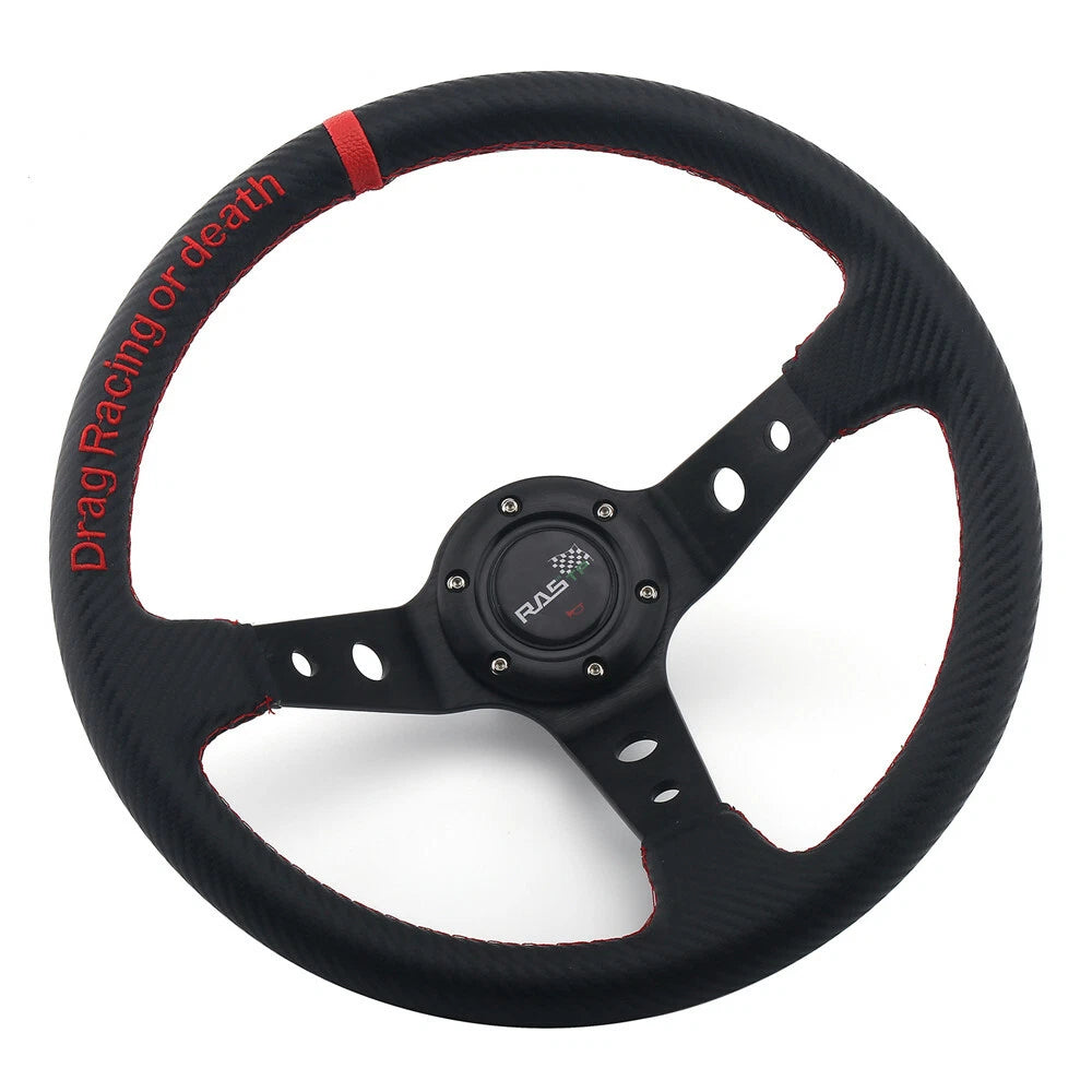 14" 345mm Universal 3.5" Deep Dish Carbon Fiber Leather Steering Wheel
