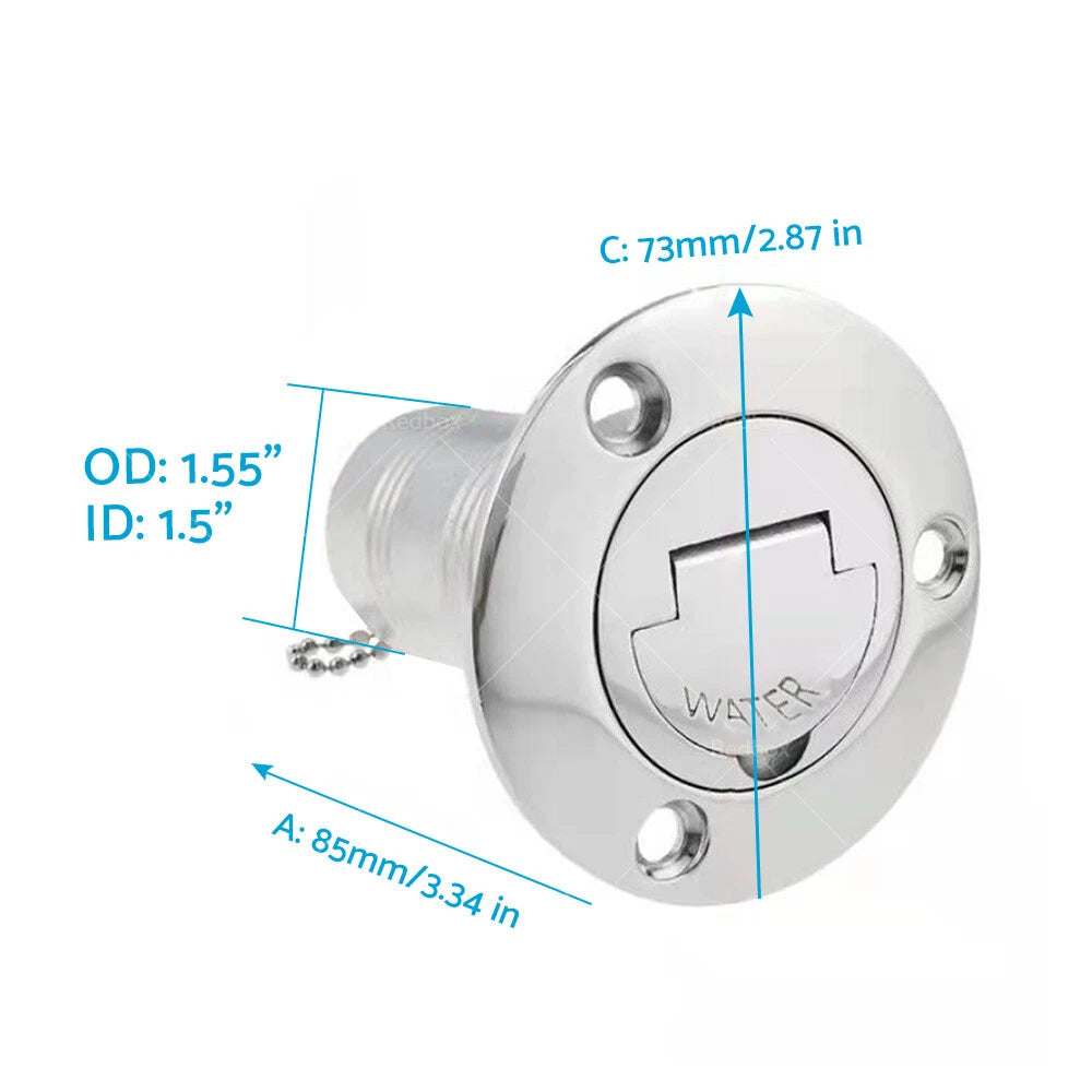 Keyless Water Deck Fill Filler for Marine Boat (1-1/2", Polished 316 Stainless Steel)