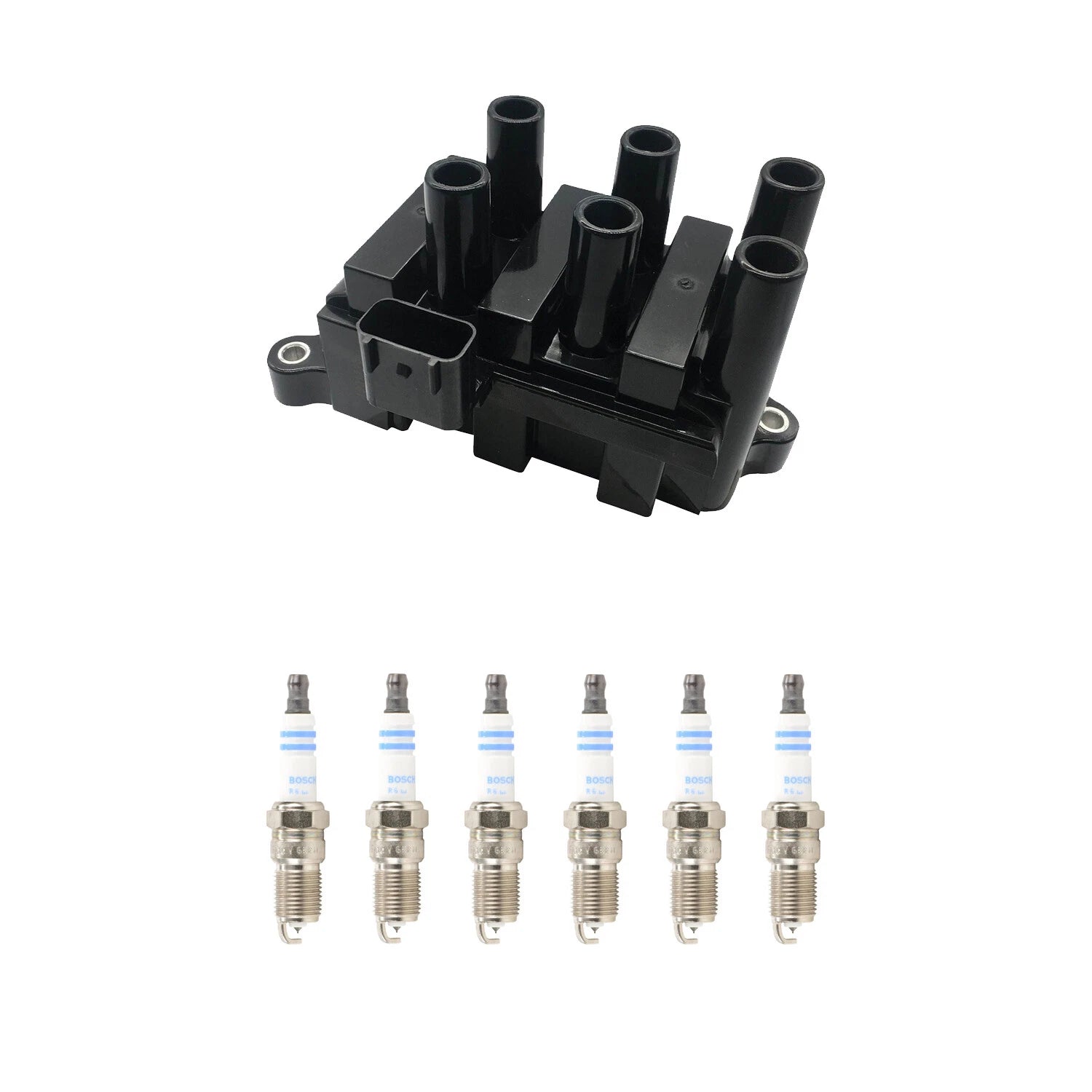 Set of 6 Hitachi Ignition Coils & Bosch Platinum Spark Plugs for Cougar Taurus