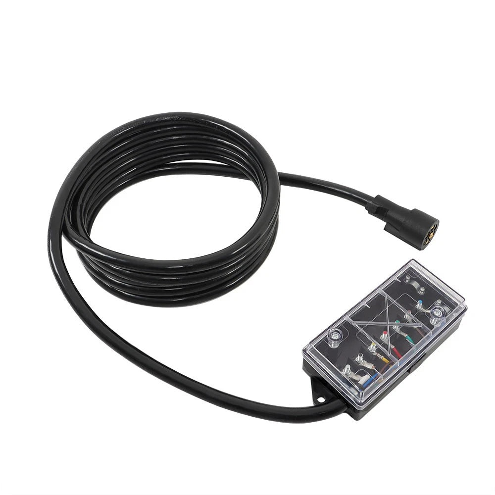 7-Way 7-Pin Trailer Cable with Junction Box for Universal Use (16FT)