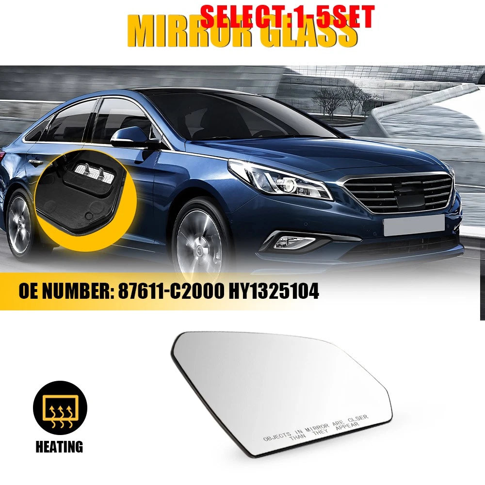 Right Side Heated Mirror Glass for Hyundai Sonata (2015–2019) with Backing Plate