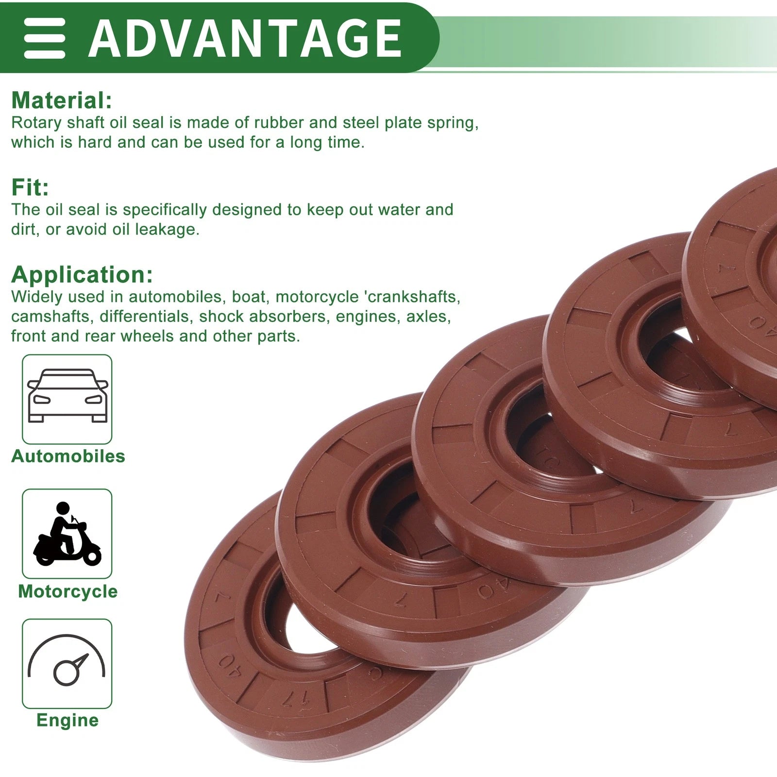 Set of 5 Oil Seal Rotary Shaft Seal FKM Rubber 17x40x7mm