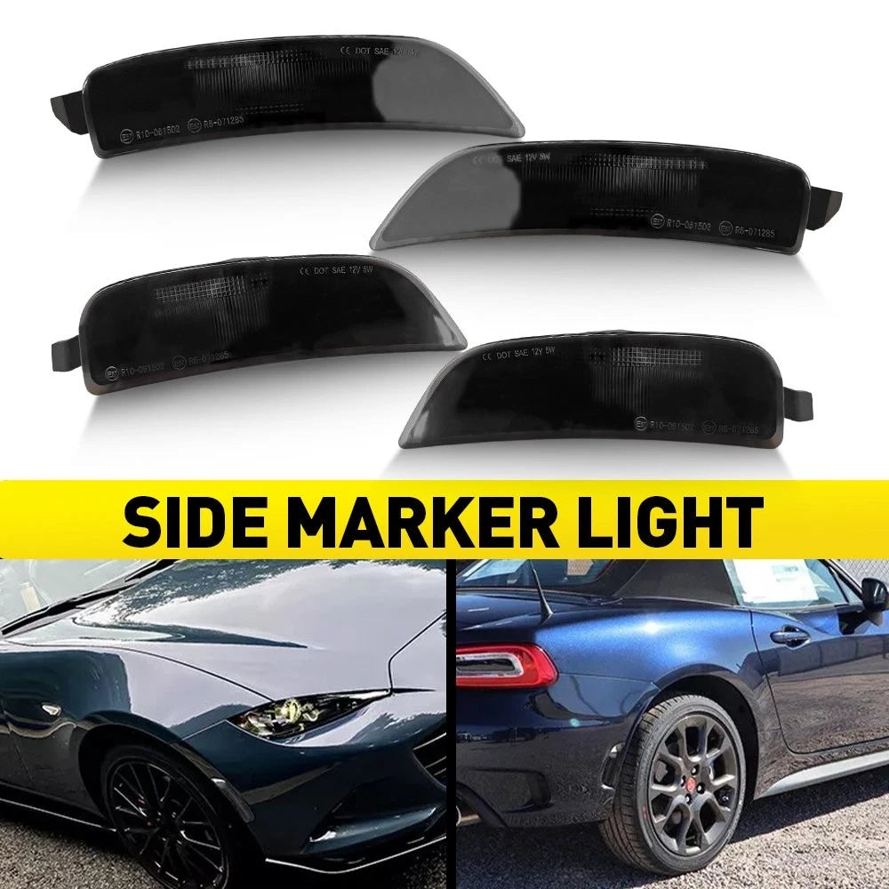 Set of 4 Smoked Front Rear Bumper Side Marker Lights for Mazda MX-5 Miata (2016–2022)