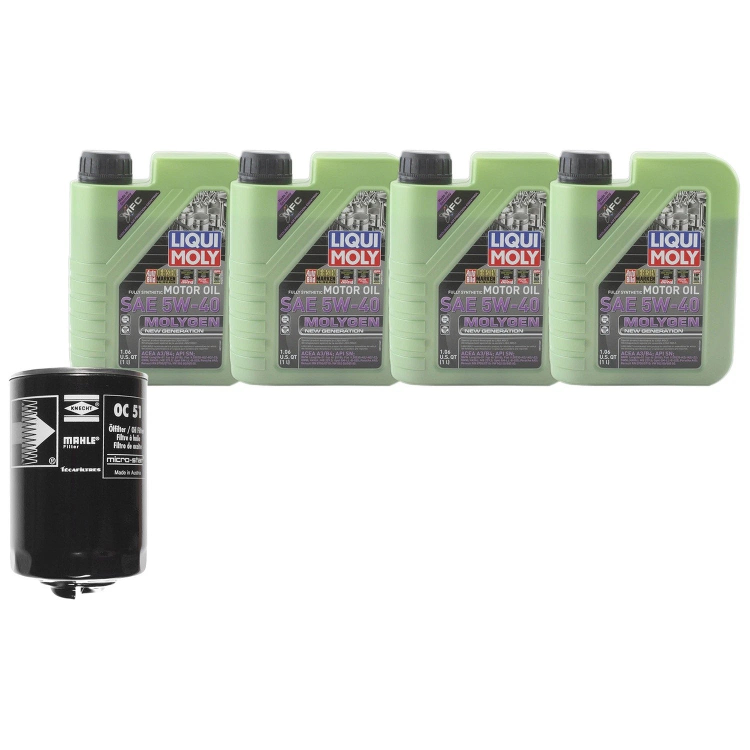 Set of 4 Liqui Moly Molygen 5W-40 Engine Oil Change Kit for A4 Quattro (2010–2016)