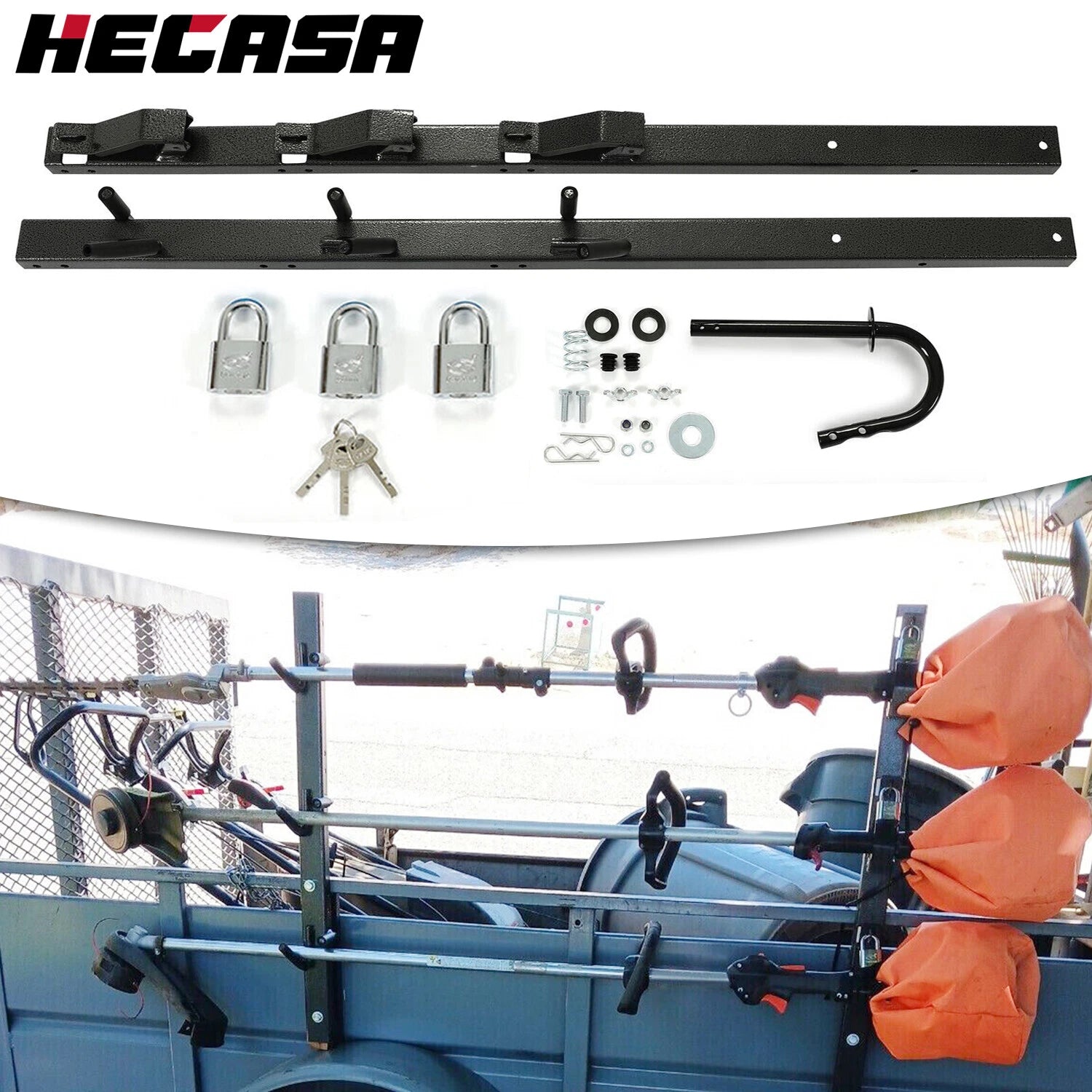 3 Place Weeder Edge Trimmer Rack for OPEN Landscape Trailer (Lockable)