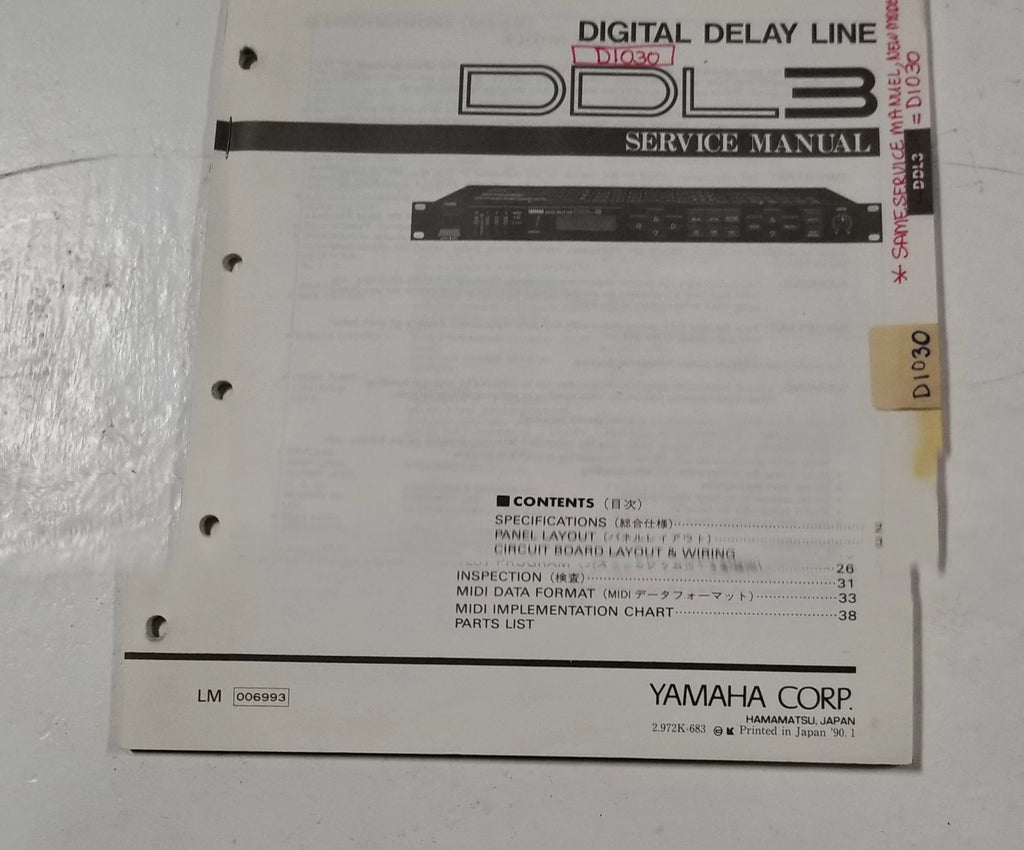 Yamaha DDL3 Digital Delay Line Service Manual
