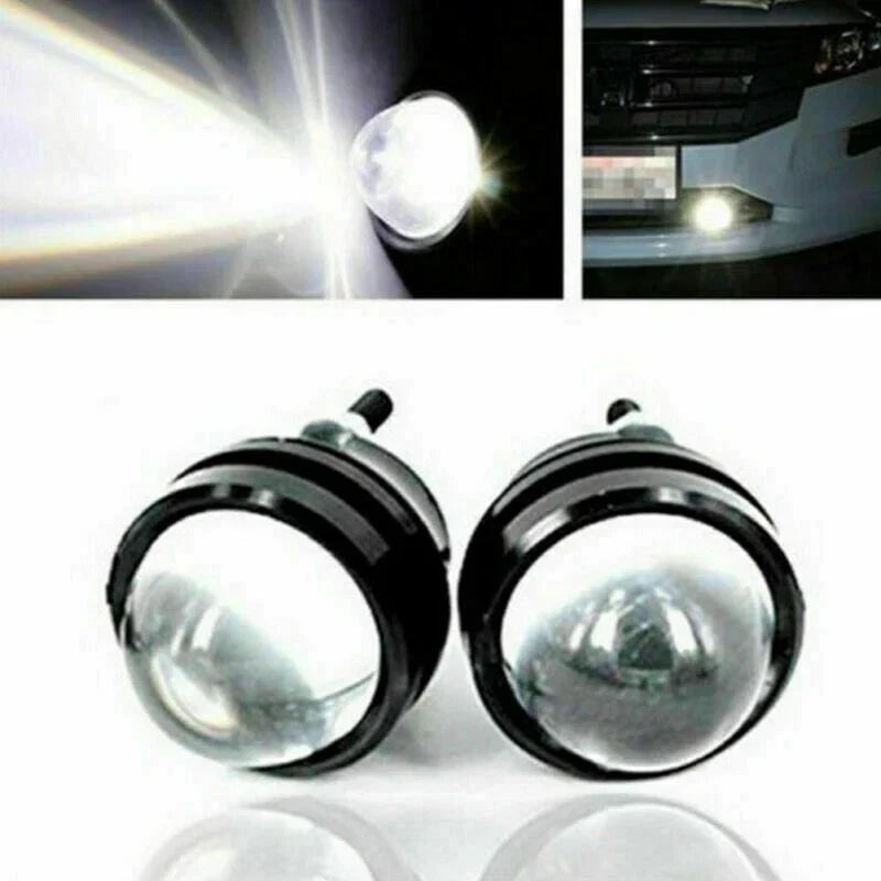 2 x LED White Fish Eye Car DRL 15W Projector Lens Fog Lamps Daytime Running Light