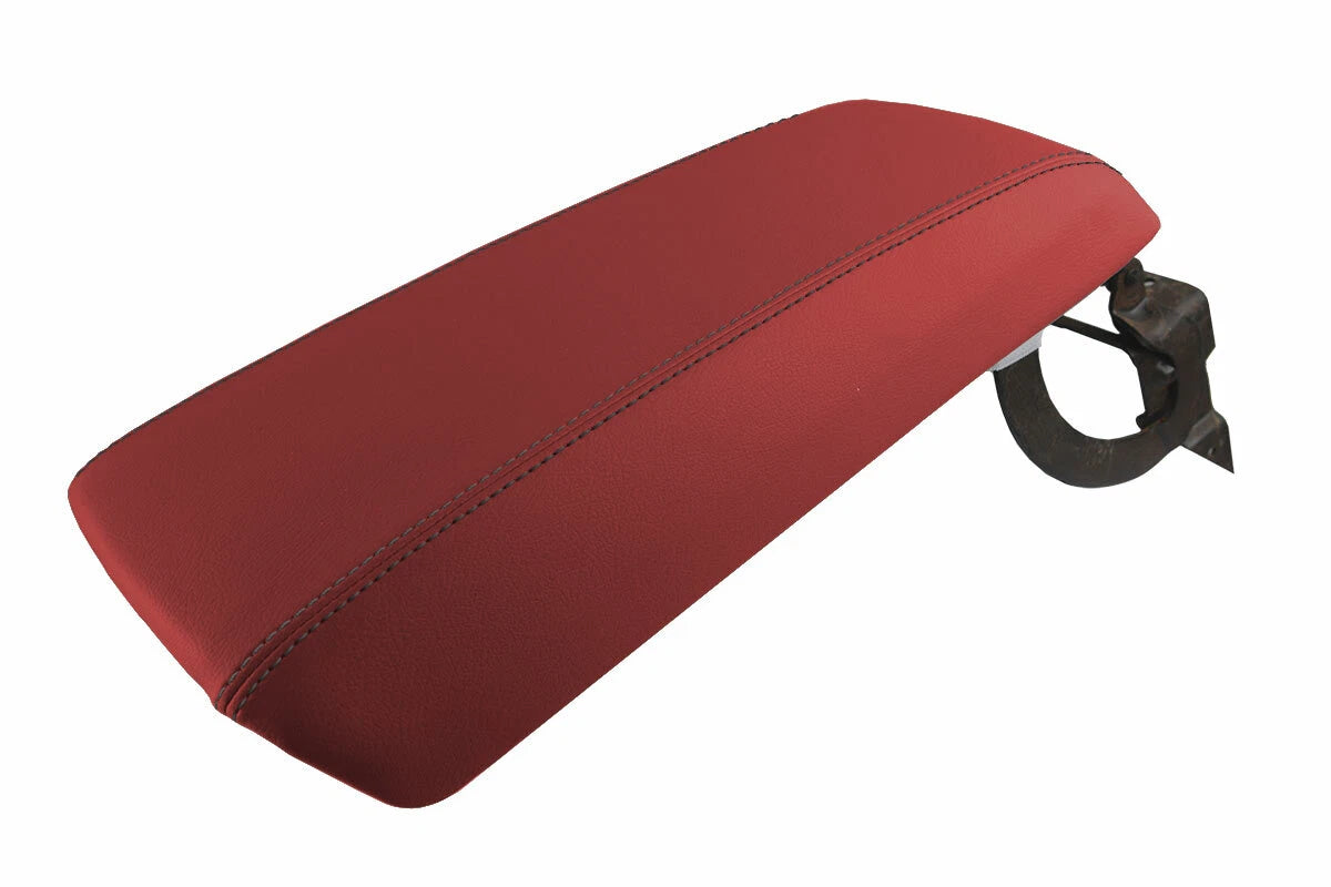 Leather Console Lid Armrest Cover for Ford Edge (2011–2020) Red Black Stitch