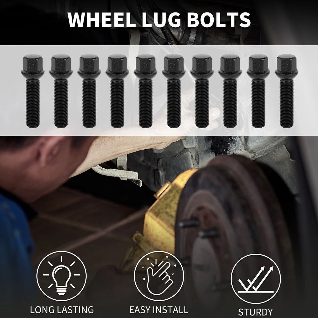 10 Pcs M14x1.5mm Ball Seat Wheel Lug Bolt 50mm Shank for Volkswagen Porsche 