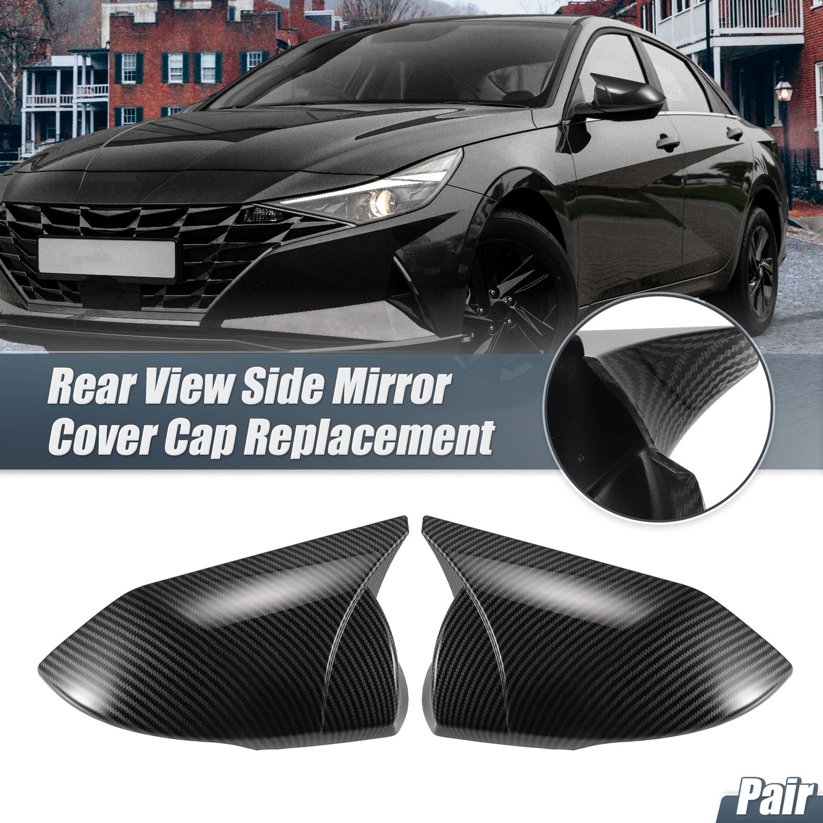 Pair Rearview Mirror Cover Overlay for Hyundai Elantra (Carbon Fiber)