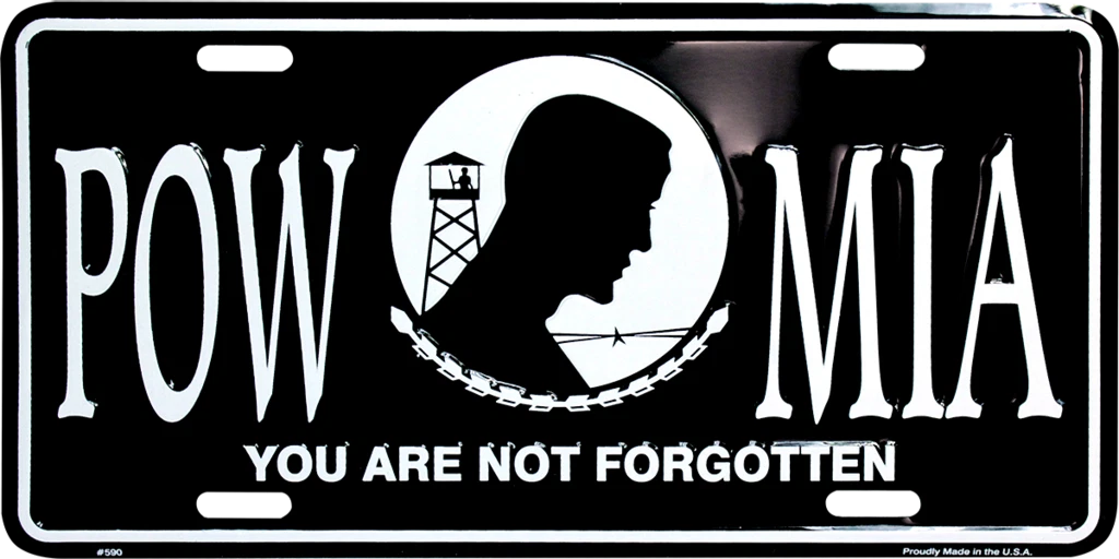 Aluminum License Plate Tag for POW MIA (Not Forgotten) 6"x12"