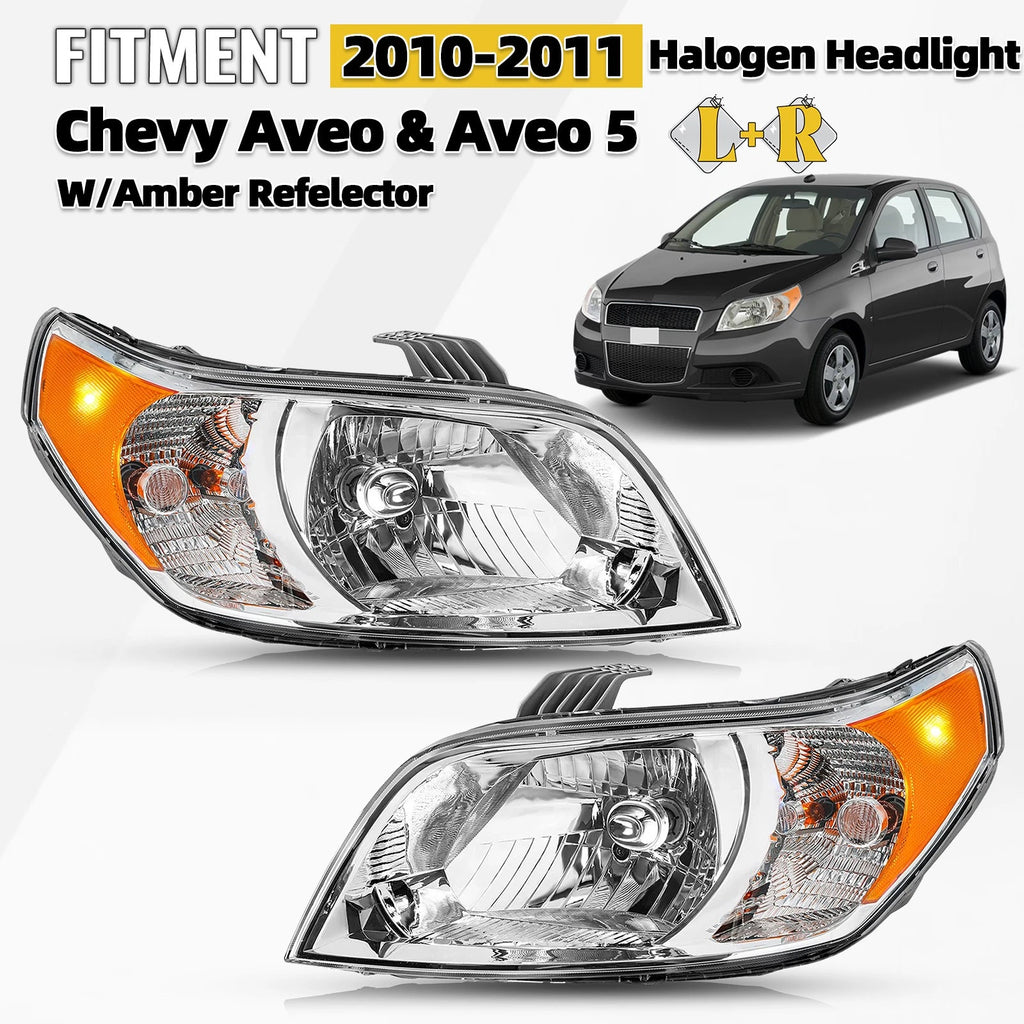 Halogen Headlight Pair for Chevy Aveo 5 LS/LT (2009–2011) W/Amber Reflector