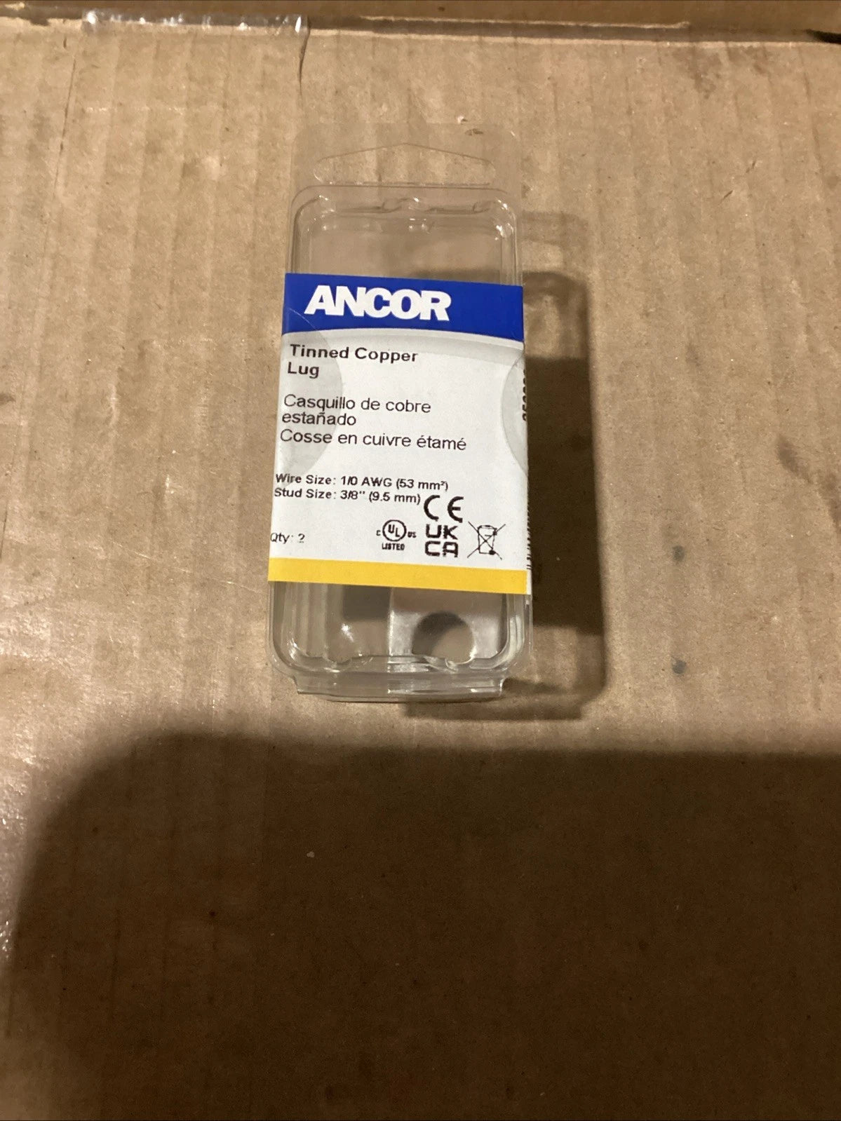 Set of 2 Ancor 252286 1/0 AWG Tinned Copper Lugs with 3/8" Stud Size