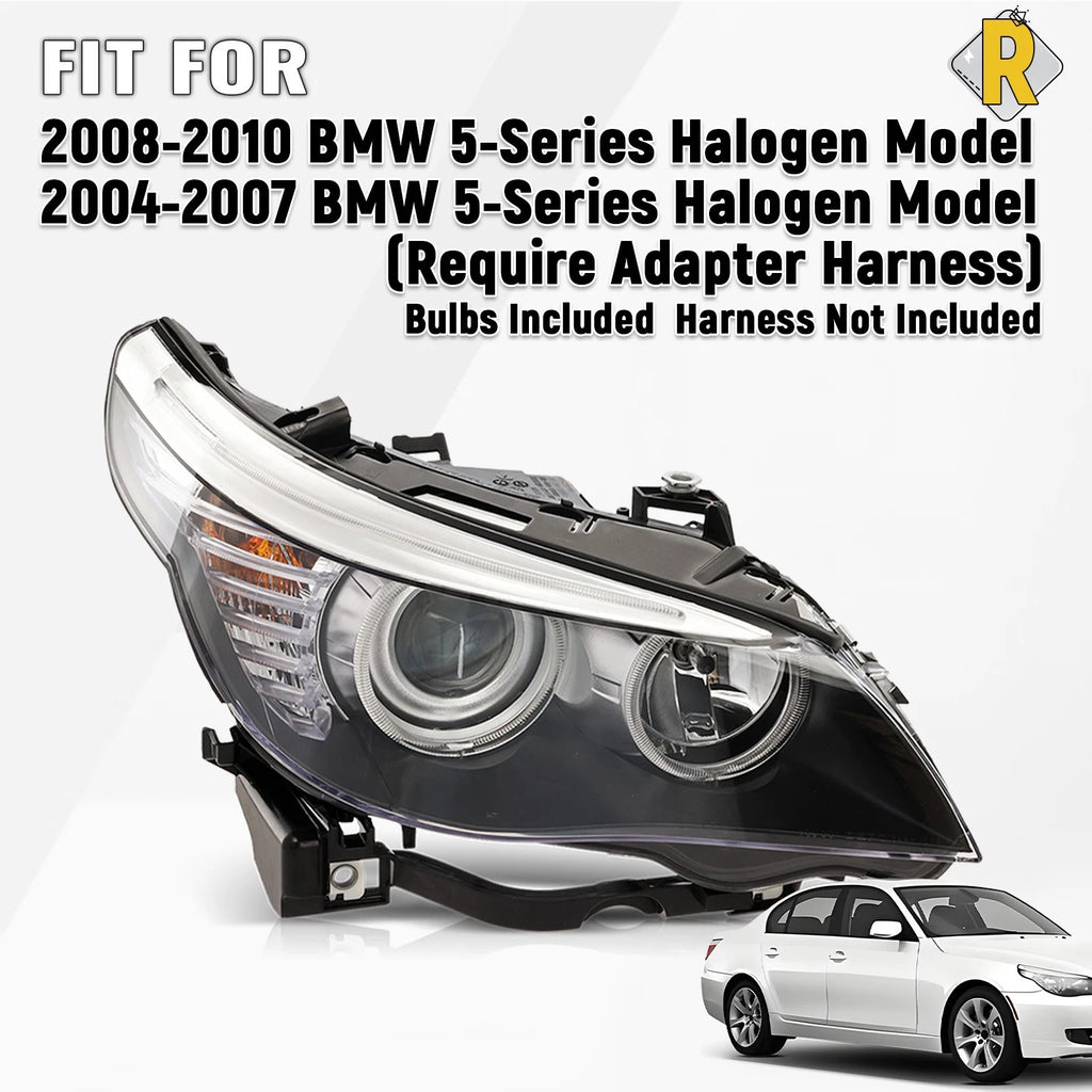 Headlight Halogen W/Bulbs Right for BMW 5-Series E60 E61 (2004–2010)