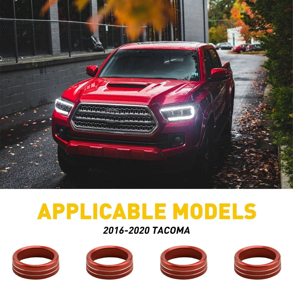 Set of 4 Red AC Climate Control Knob Trims for Toyota Tacoma (2016–2020)