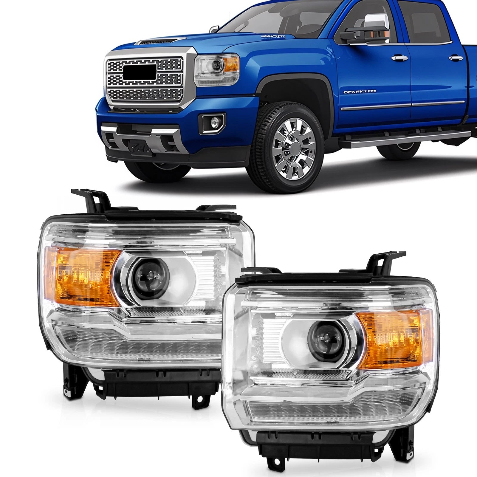 Pair LED Headlights for GMC Sierra 2500HD 3500HD (2015–2018)