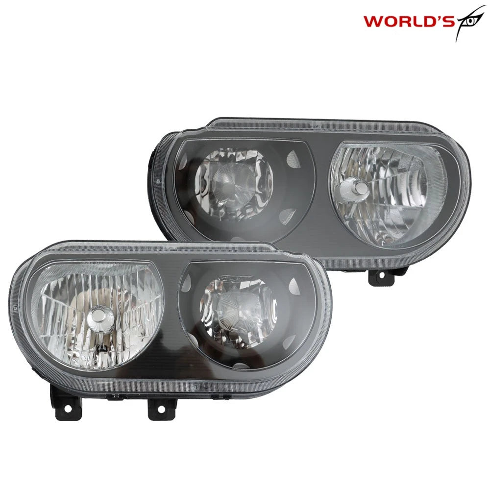 Headlight Set for Dodge Challenger (2008–2014) Halogen Black Housing