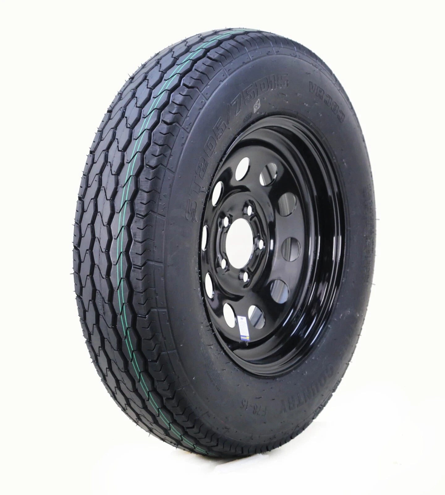 Free Country ST205/75D15 Trailer Tire Rim 6-Ply 5 Lug x 5" Black Mod