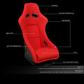 Pair Racing Bucket Seats for Universal Fit (Fiberglass, Red)