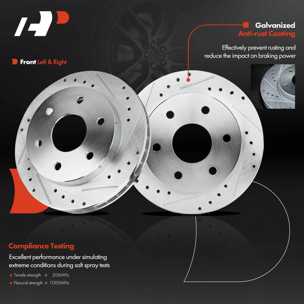 Set of 8 Front Drilled Rotors & Pads for Cadillac Chevy GMC (4WD)