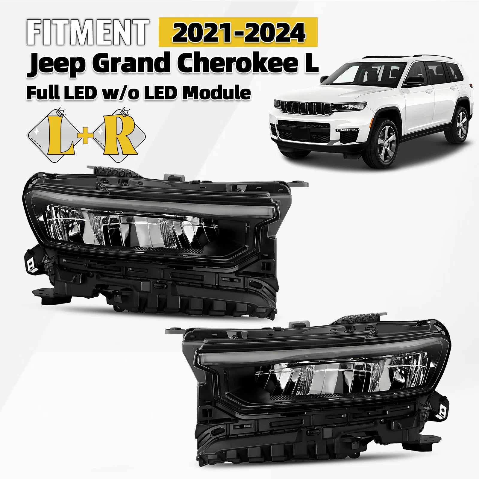 Set of 2 LED Headlights for Jeep Grand Cherokee L (2021–2024) 14 Pins L+R