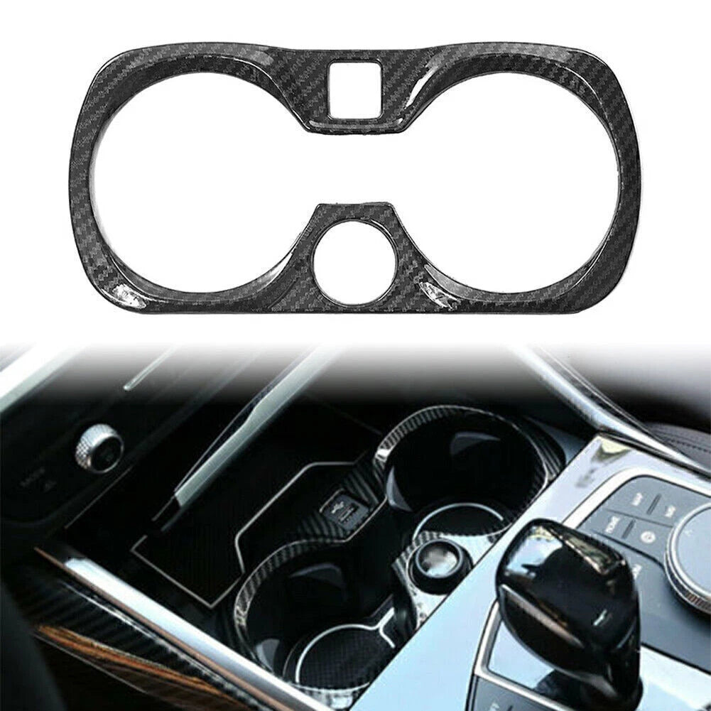 Carbon Fiber Central Console Water Cup Cover Trim for BMW 3 Series (2019–2021)