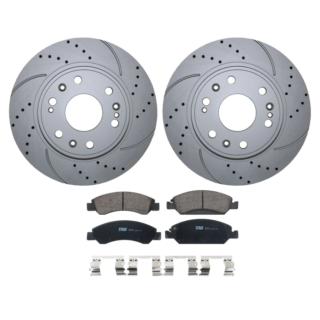 Front Brake Kit 330mm Drilled Rotors & TRW Ceramic Pads for Cadillac Chevy GMC